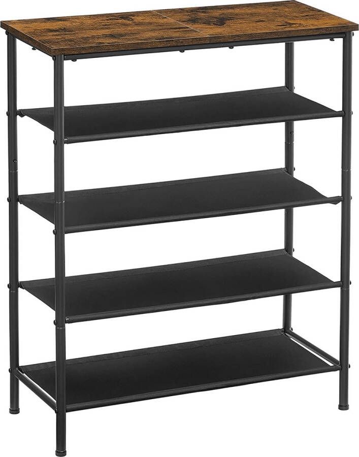 Trend24 Schoenenrek Schoenenkast Schoenen organizer Schoenen opbergsysteem Tot 12 paar schoenen 4 niveaus 75 x 30 x 91 cm Bruin Zwart