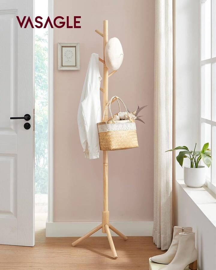 Trend24 Kapstok staand Kapstok staand zwart Kapstok hout staand kapstokken 2.2 kg Hout Beige 47 x 47 x 175 cm