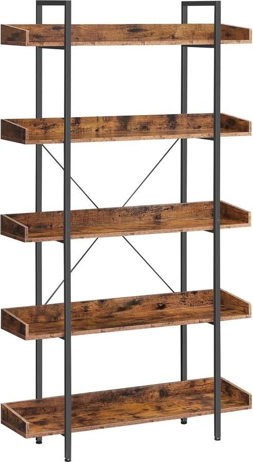 Trend24 Ladderrek Ladderkast Wandrek ladder Boekenkast ladder kast 21 kg Staal Hout 5 laags Ruime opbergplanken Industrieel Bruin 100 x 28 x 178 cm