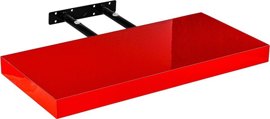 Trend24 Muurplank Wandplank zwevend Wandplank Draagvermogen 10 kg MDF Staal Hoogglans rood 100 x 23 5 x 3 8 cm