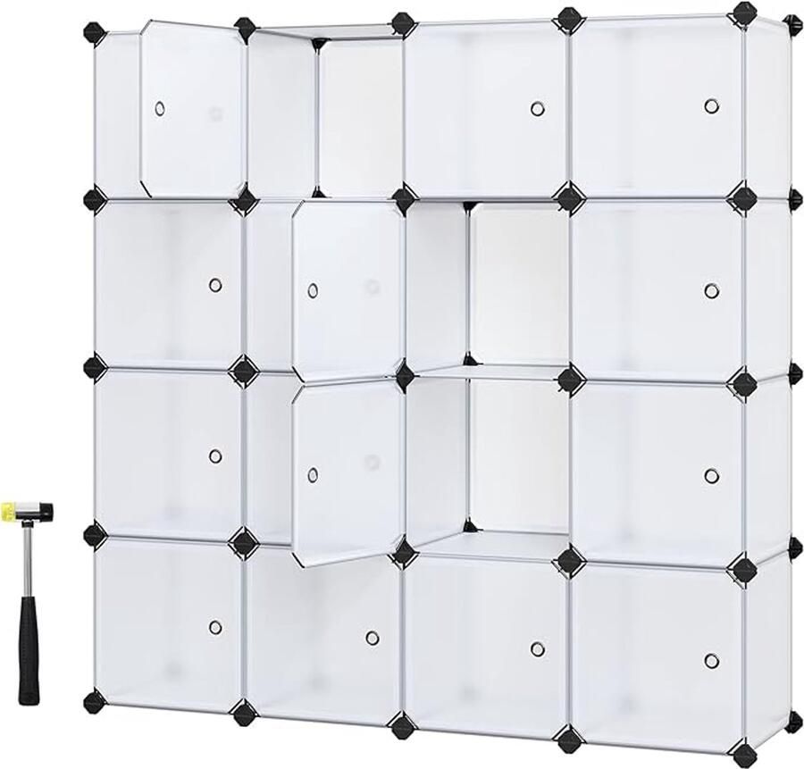 Trend24 Opbergkast Opbergrek Opbergboxen Opbergkast met deuren Opbergsysteem Kunststof 10.7 kg 16 stuks Stapelbaar Wit 153 x 153 x 31 cm