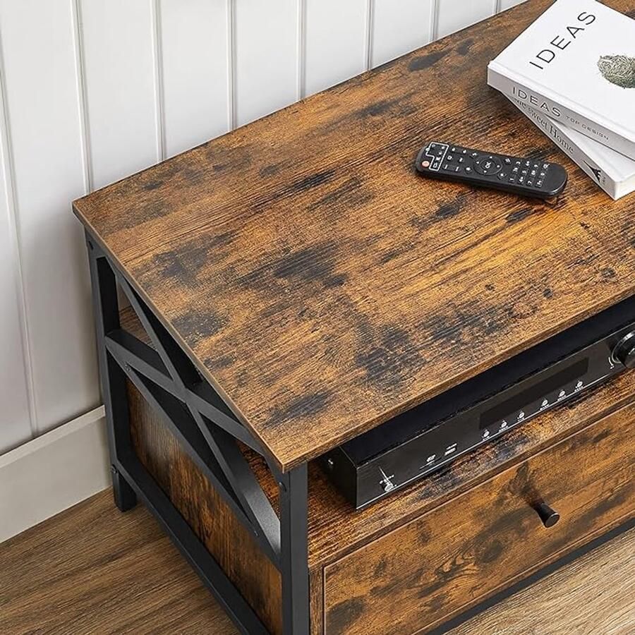 Trend24 Tv meubel Tv-meubel Tv kast 24.6 kg MDF Staal Bruin Zwart 120 x 40 x 50 cm