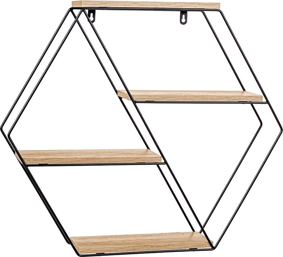 Trend24 Wandrek Boekenplank Wandplank Hexagon 1.84 kg MDF PVC Zwart Licht hout 57.5 x 11.5 x 52 cm
