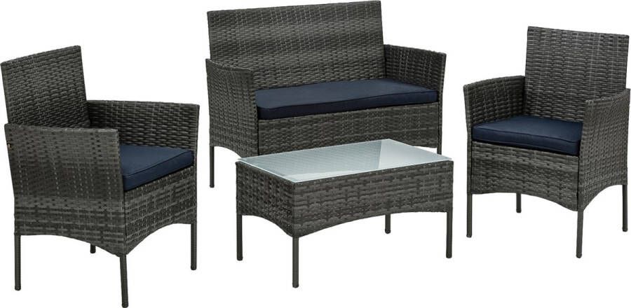 Trend24 Tuinset Balkonset Tuinset 4 persoons Tuintafel met stoelen 4-delige set Inclusief kussens Weerbestendig Polyrotan Grijs 105 x 48 x 84 cm
