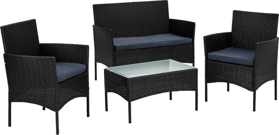 Trend24 Tuinset Balkonset Tuinset 4 persoons Tuintafel met stoelen Loungeset 4-delige set Inclusief kussens Weerbestendig Polyrotan Zwart 105 x 48 x 84 cm