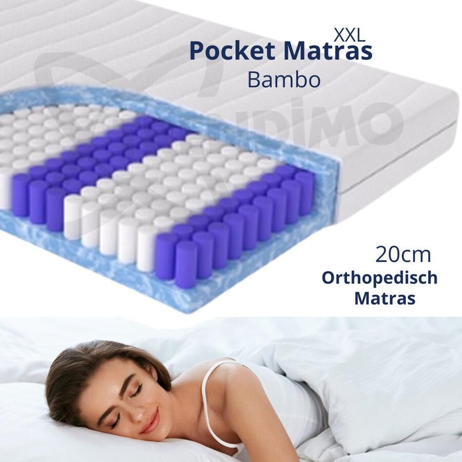 Trendimo matras 160 x 200 cm 20CM Hotel XXL Bamboo 7 zone Pocket Matras Anti-allergie Afritsbaar Wasbaar Stevig - Foto 2