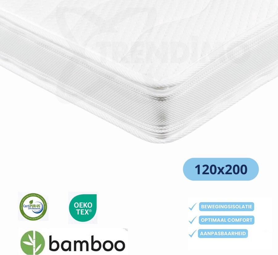 Trendimo Topper 120x200 XXL Bamboo Pure 3D Topper Hybride Topmatras Naturalis 11cm dik Matras Antibacterieel Orthopedisch - Foto 2