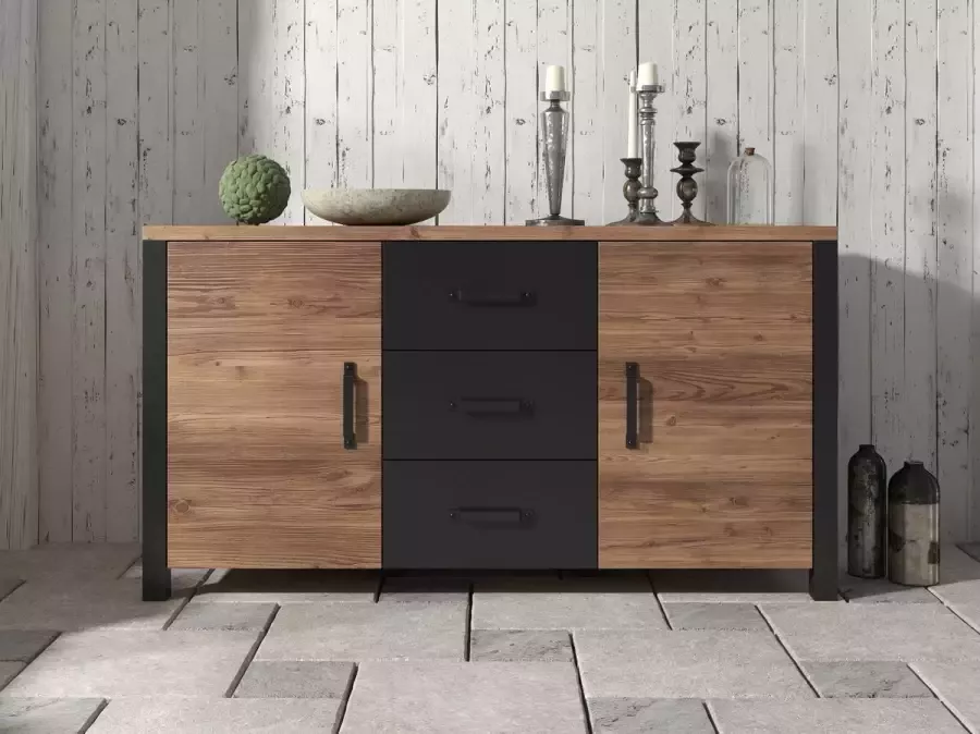 Trendmeubel Dressoir Oli Zwart Eiken 147 cm