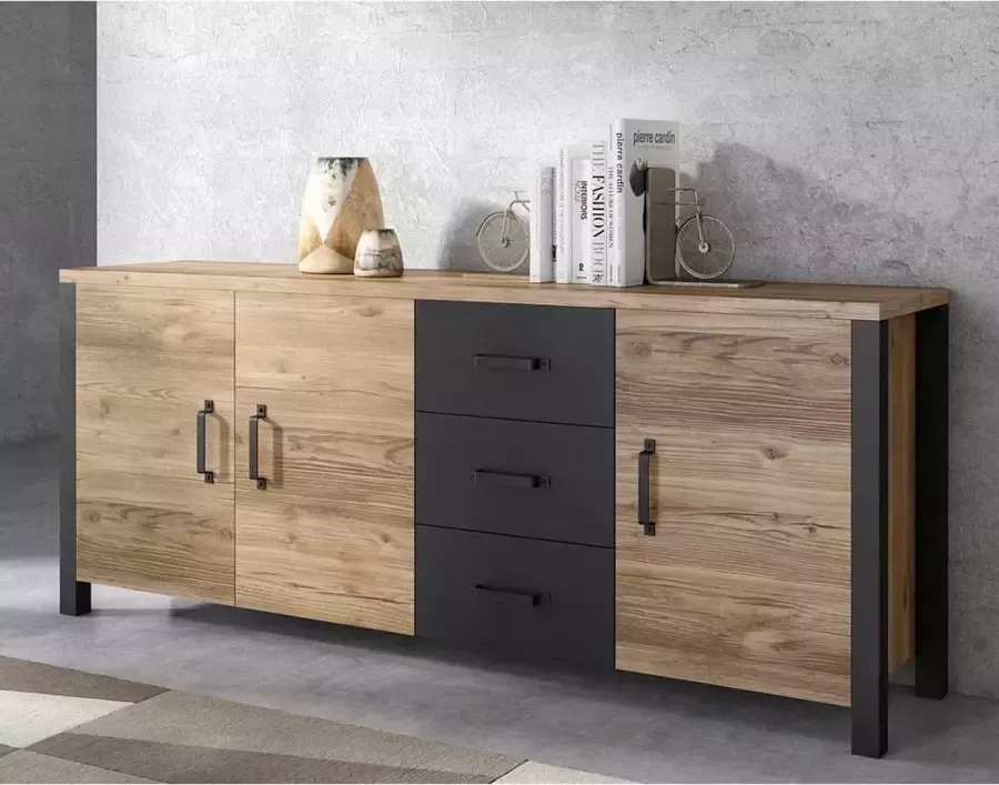 Trendmeubel Dressoir Oli Zwart Eiken Breedte 192 cm