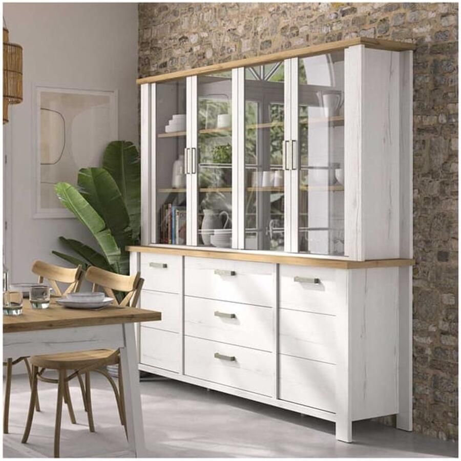 Trendmeubel Buffetkast Milano 6 deuren 3 laden Gestructureerde Witte Eiken 220 CM