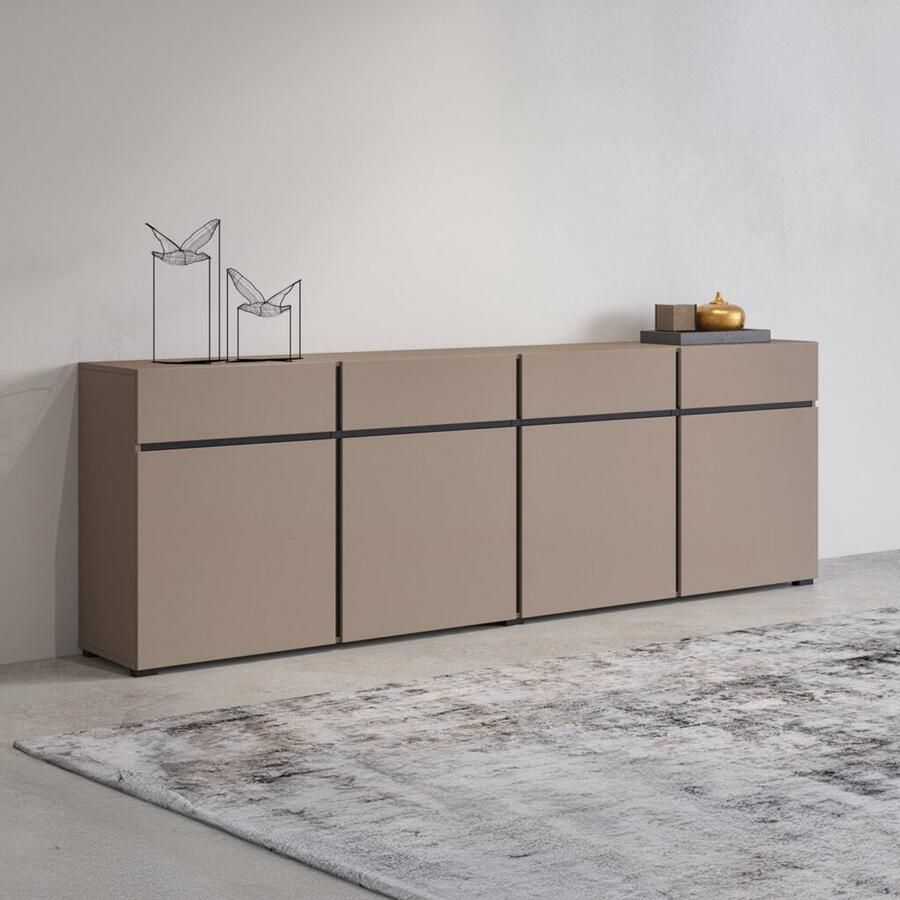 Trendmeubel Dressoir Cain Beige Zwart 225 cm