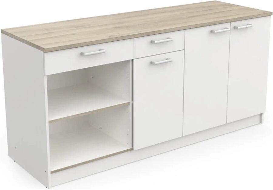 Trendmeubel Keukenkast Onderkast Cooking 180cm Wit melamine met eiken blad