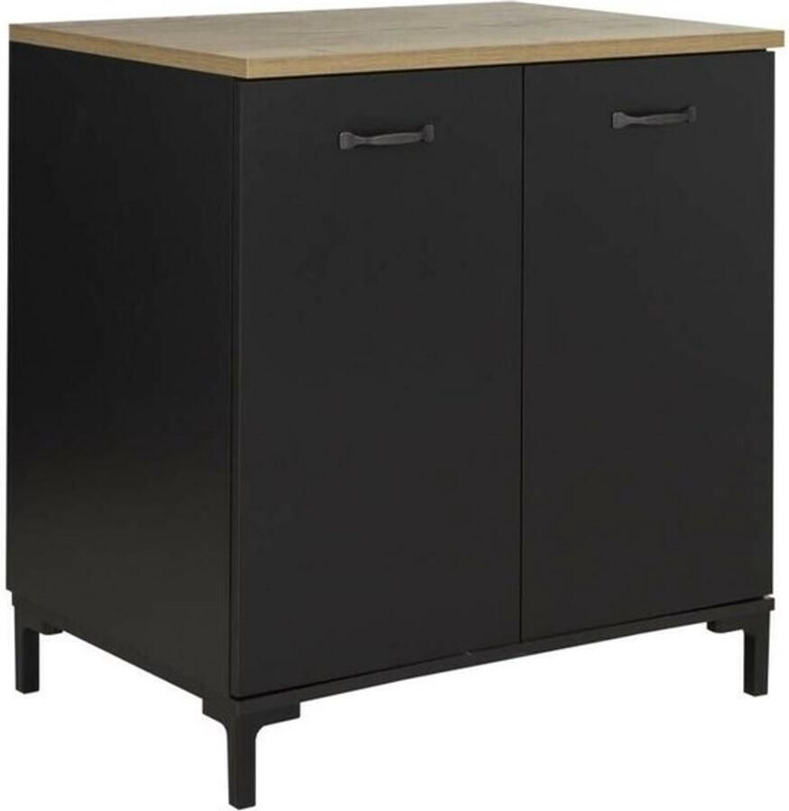 Trendmeubel Manchester Keukenelement onderkast 2 deuren onder gootsteen 60cm Zwart met helvezia eik