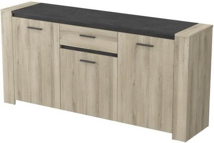 Trendmeubel SHEFFIELD Dressoir 3 deuren + 1 lade Geborsteld eikendecor B 189 4 x D 44 9 x H 88 9 cm