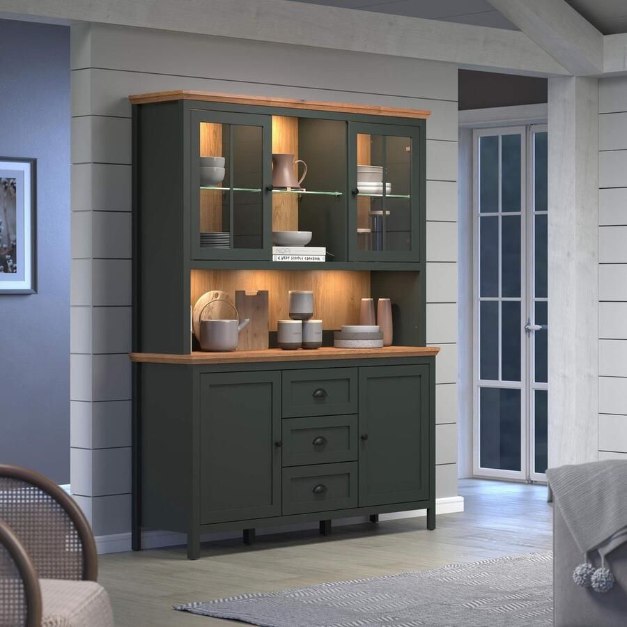 Trendmeubel STANTON BUFFETKAST 146X198X45CM KLEUR DONKERGROEN EN EIK EVOQUE