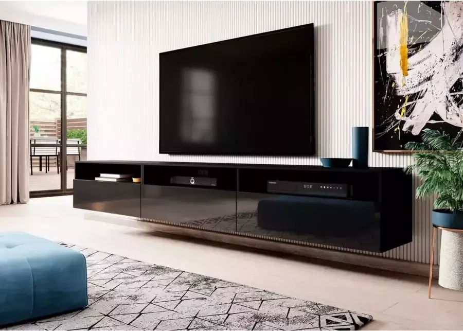 Trendmeubel Tv-meubel ATHENS Zwart supermat hoogglans- Breedte ca. 270 cm