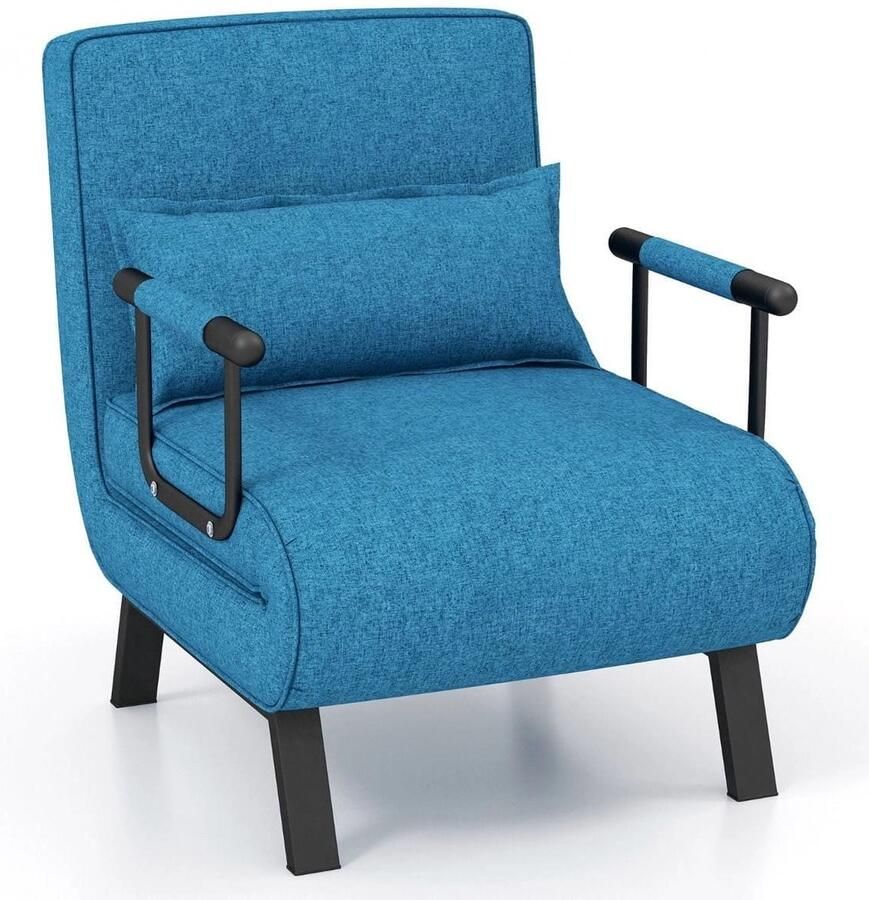 Trendmix 4-in-1 Uitklapbare Slaapstoel Belastbaar Tot 150 kg Blauw Inklapbare Slaapbank Met 6 Standen Verstelbare Rugleuning Modern Design Logeerbed Slaapfauteuil
