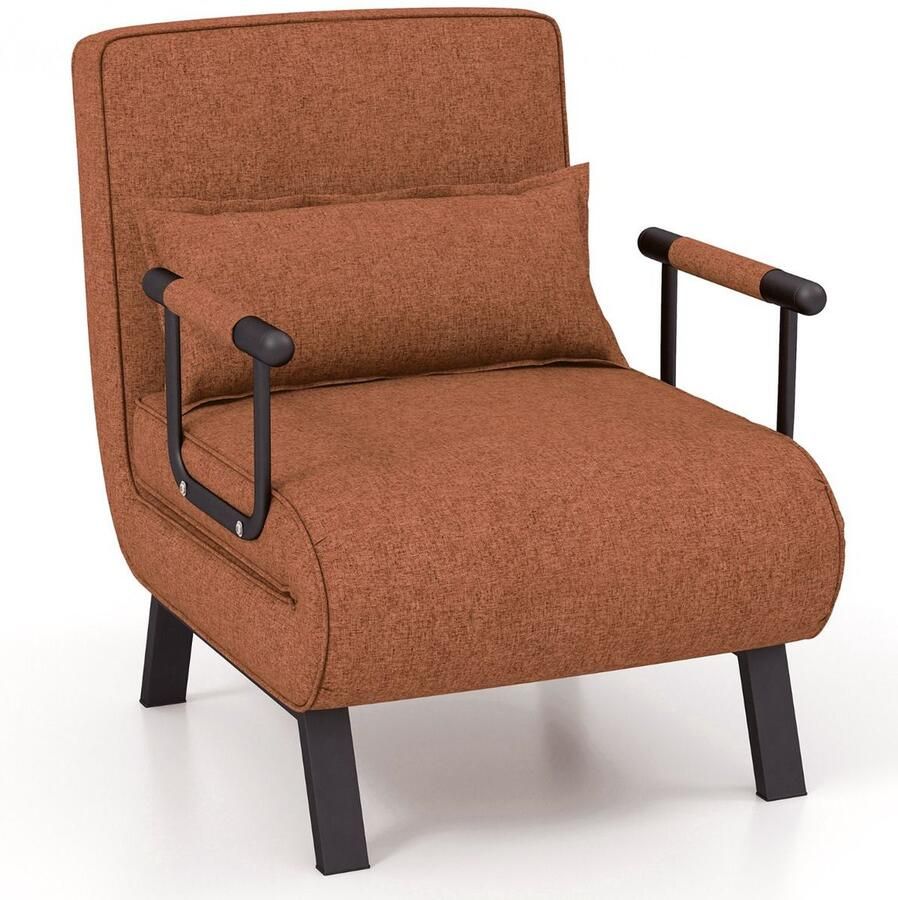 Trendmix 4-in-1 Uitklapbare Slaapstoel Belastbaar Tot 150 kg Bruin Koffie Inklapbare Slaapbank Met 6 Standen Verstelbare Rugleuning Modern Design Logeerbed Slaapfauteuil