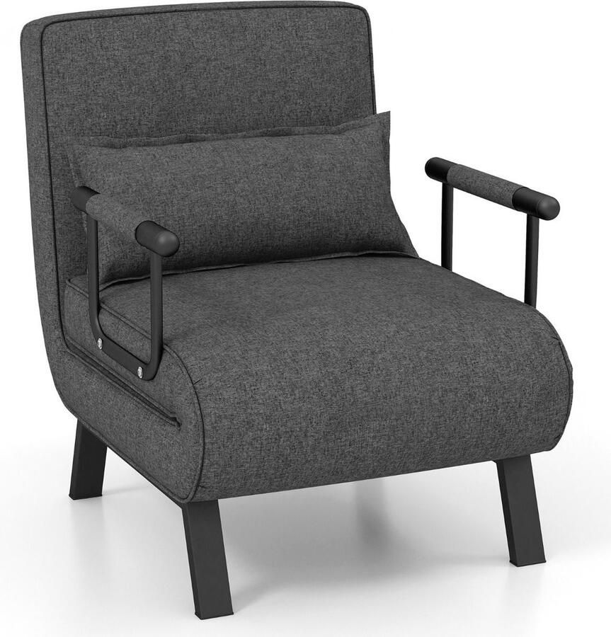 Trendmix 4-in-1 Uitklapbare Slaapstoel Belastbaar Tot 150 kg Donkergrijs Inklapbare Slaapbank Met 6 Standen Verstelbare Rugleuning Modern Design Logeerbed Slaapfauteuil