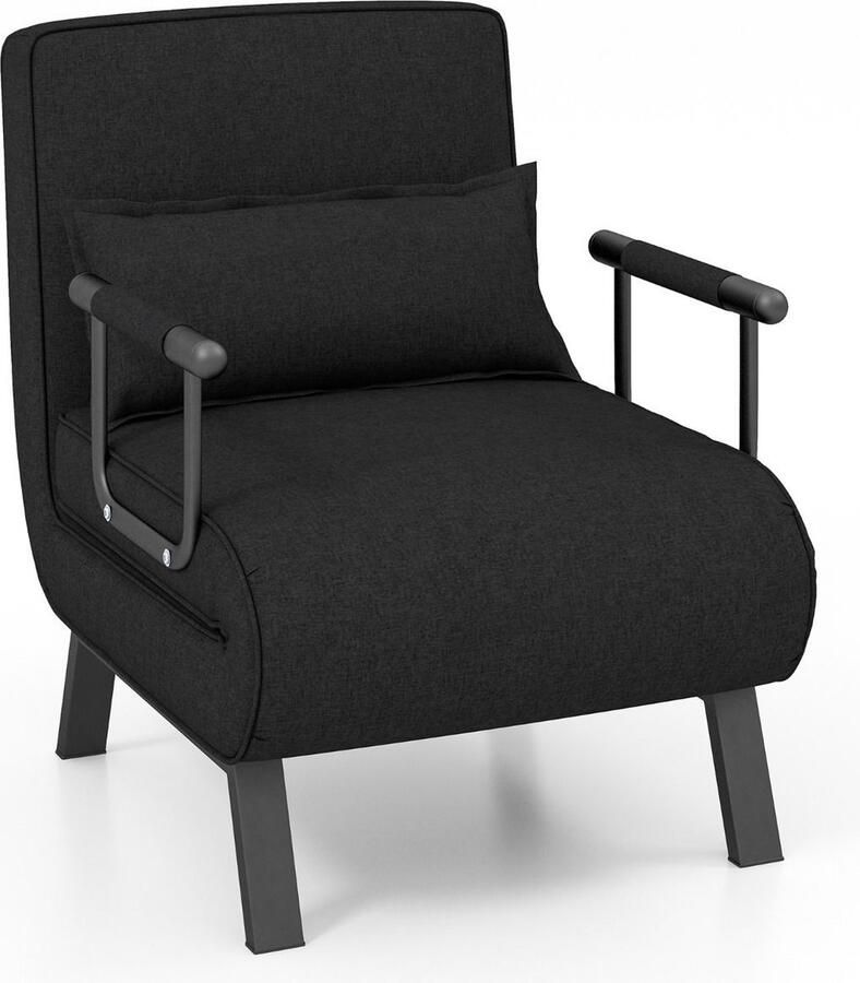 Trendmix 4-in-1 Uitklapbare Slaapstoel Belastbaar Tot 150 kg Zwart Inklapbare Slaapbank Met 6 Standen Verstelbare Rugleuning Modern Design Logeerbed Slaapfauteuil