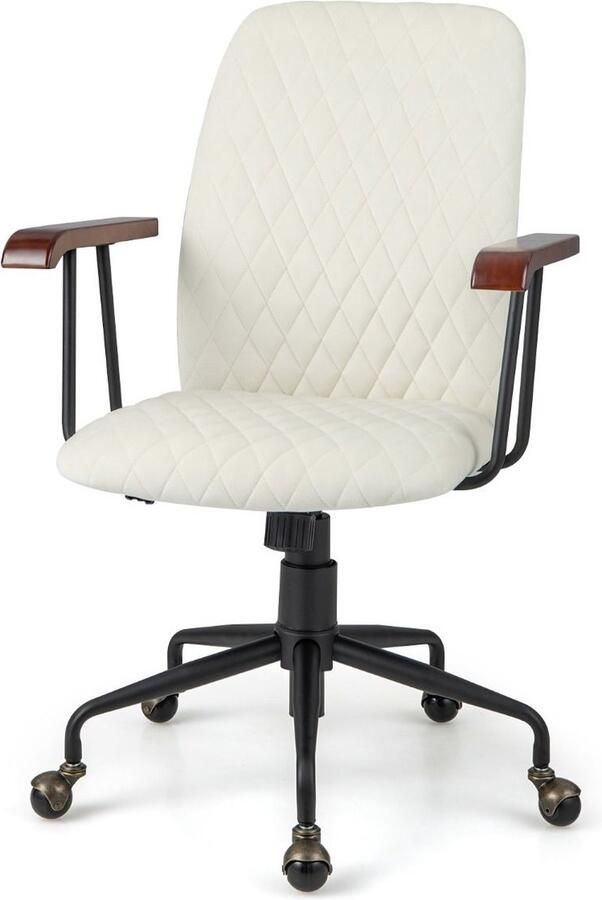 Trendmix Fluwelen Vintage Bureaustoel Beige – Ergonomische Draaibare Bureaustoel met Kantelbare Rugleuning en 150 kg Draagvermogen Verstelbare Thuiskantoorstoel