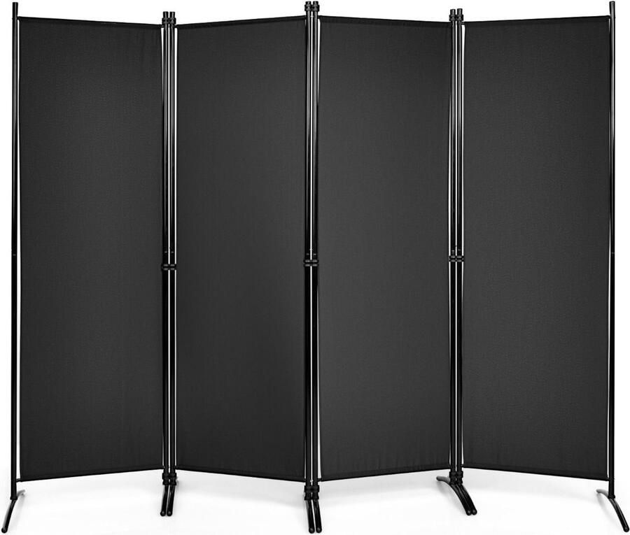 Trendmix Metalen Room Divider Kamerscherm Opvouwbare Binnenwand Met Stabiele Voeten Kamerscherm Panelen voor Thuis en Kantoor 220 x 173 cm Zwart