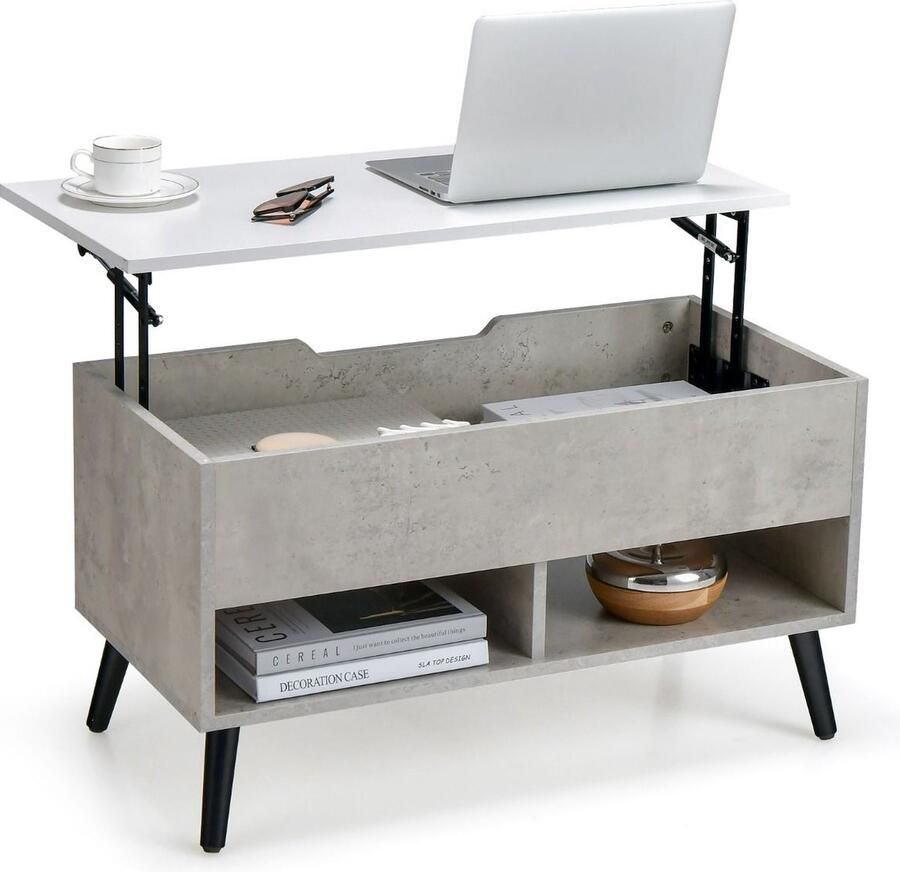 Trendmix Multifunctionele Salontafel Uitklapbaar Grijs Lift-Top Koffietafel Verstelbare Woonkamer Tafel 80 x 40 x 44 5 cm Liftfunctie