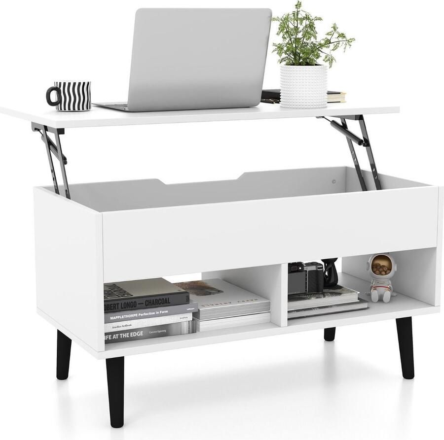 Trendmix Multifunctionele Salontafel Uitklapbaar Wit Lift-Top Koffietafel Verstelbare Woonkamer Tafel 80 x 40 x 44 5 cm Liftfunctie