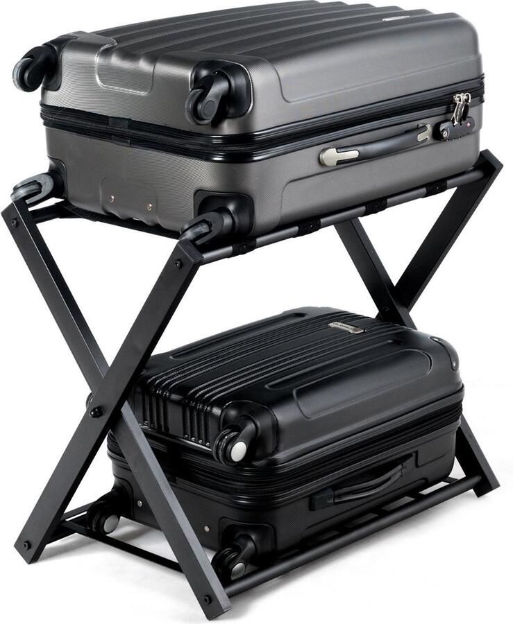 Trendmix Opvouwbaar Bagagerek Kofferstandaard Bagagerek met Schoenenplank Metaal Zwart 68 x 44 x 57 cm