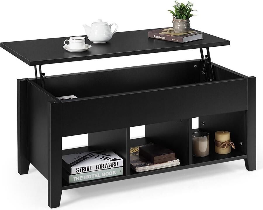 Trendmix Multifunctionele Salontafel Uitklapbaar Zwart 105 x 52 x 49 63 cm Houten Lift-Top Koffietafel In Hoogte Verstelbare Woonkamer Tafel Met Verborgen Opbergruimte