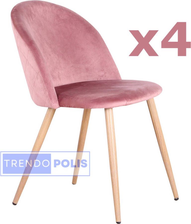 Trendopolis Eetkamerstoelen Pink Velvet Set van 4 Roze Fluweel Comfortabele en Stijlvolle Zitplaatsen voor Elk Interieur