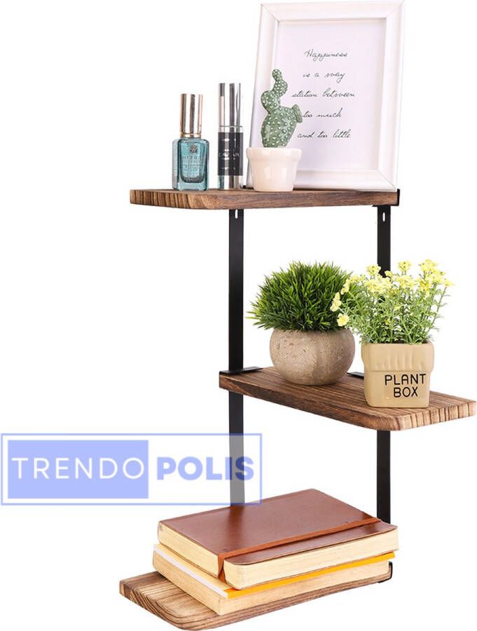 Trendopolis Multifunctioneel Houten en Metalen Wandrek Ruimteoptimalisatie voor Georganiseerde Opslag Wandrek Wandplank Rustiek Prachtig Design
