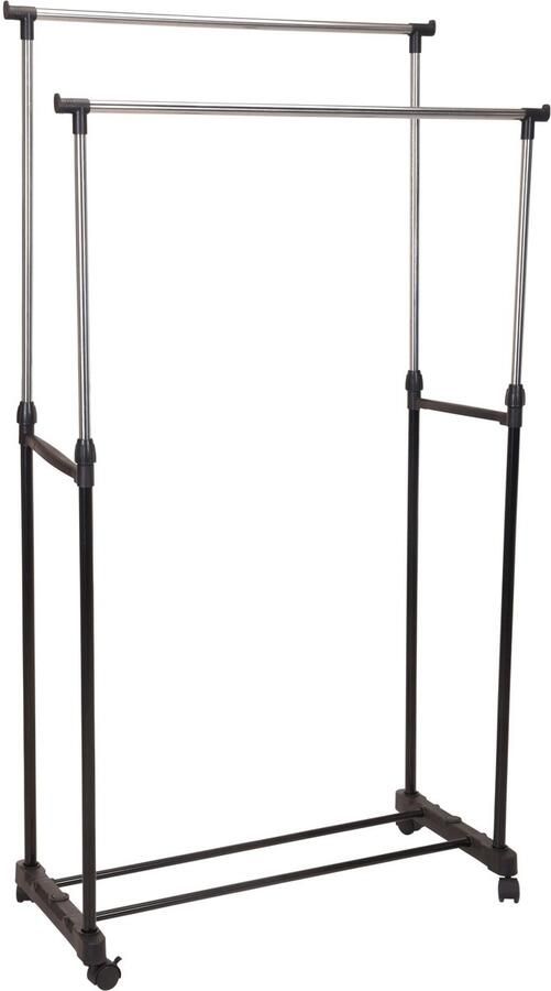 Trendoz Kledingrek op wieltjes dubbele stang verstelbaar 160 cm metaal
