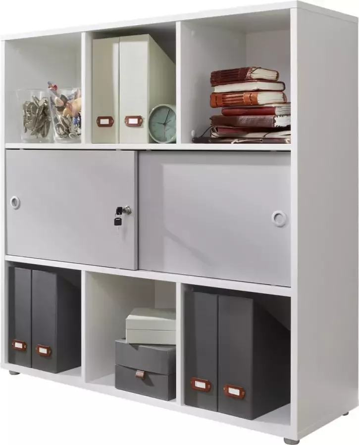 Trendteam smart living BasixBüro wandkast 2 deuren 6 open vakken wit grijs
