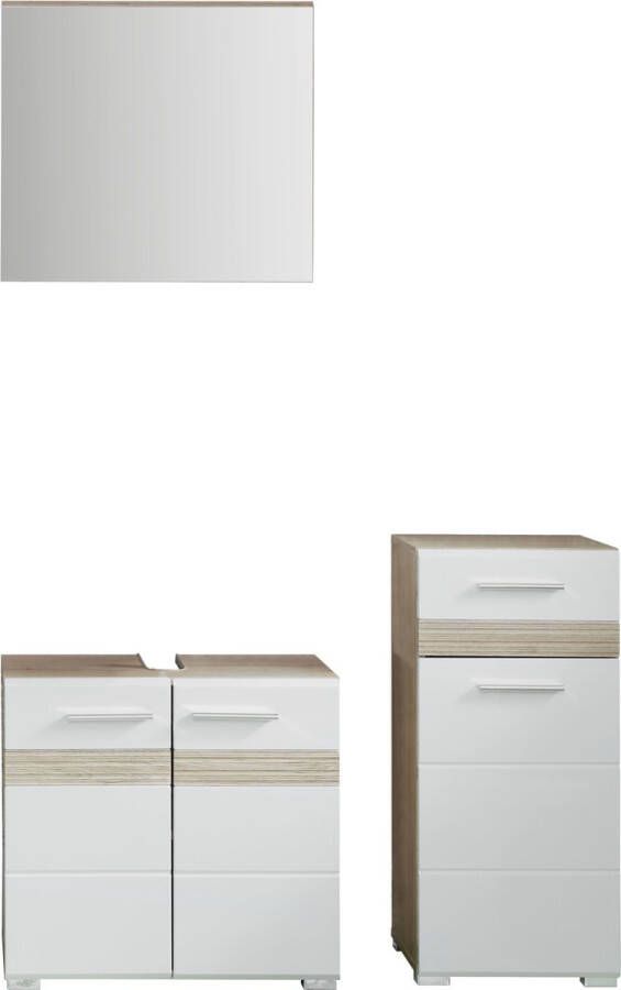 Trendteam smart living badkamer 3-delige set combinatie Set One 110 x 182 x 34 cm in corpus eiken San Remo light (Ref.) front wit hoogglans met veel opbergruimte