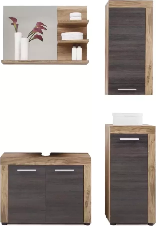 Trendteam smart living Badkamer: Badkamermeubelset Cancun walnoot satijn touchwood donkerbruin (123 x 184 cm) 4 stuks