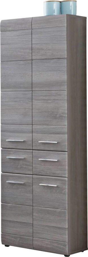 trendteam smart living badkamer hoge kast Line 60 x 182 x 31 cm vooraan en lichaam Sardegna rookzilver met veel opbergruimte