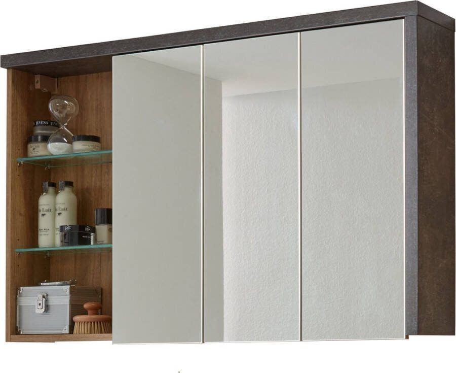 Trendteam smart living Badkamer Spiegelkast. 123 x 71 x 18 cm Corpus beton stone decor front eiken Riviera honing