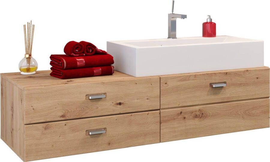 Trendteam smart living Badkamer wastafelonderkast incl. keramische wastafel Geo 140 x 50 x 53 cm Artisan eiken met veel opbergruimte en legplank