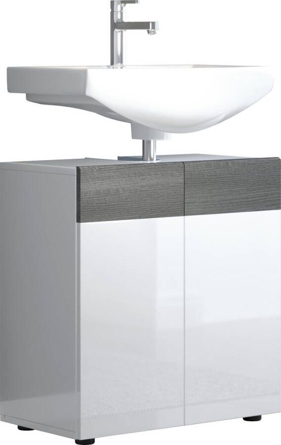 Trendteam smart living Badkamer wastafelonderkast onderkast Daily 60 x 63 x 32 cm front: wit hoogglans corpus: wit Afwerking: Sardegna rookzilver met veel opbergruimte