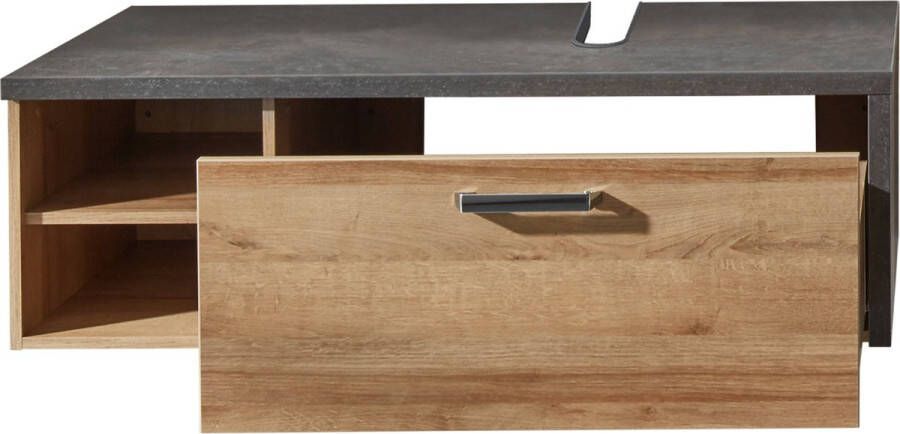 Trendteam smart living Furnline Badkamer ijdelheidskast met veel opbergruimte baai eiken Riviera honing ontslag beton 123 x 39 x 53 cm - Foto 3