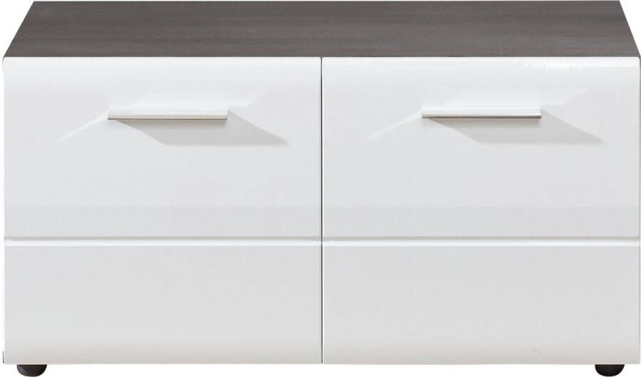 Trendteam smart living Garderobe schoenencommode zitbank Line 80 x 41 x 35 cm front: wit hoogglans corpus: Sardegna rookzilver melamine met veel opbergruimte - Foto 2