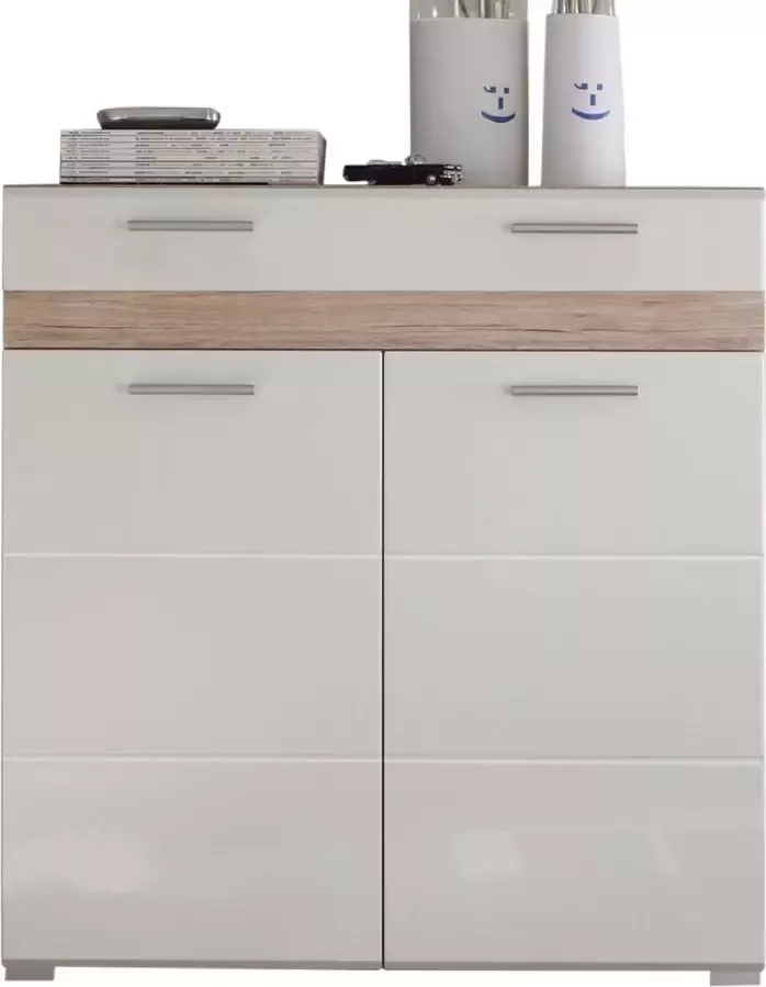 Trendteam smart living garderobe schoenenkast commode Set One 91 x 95 x 34 cm in eiken San Remo light (Ref.) contrast wit hoogglans met veel opbergruimte