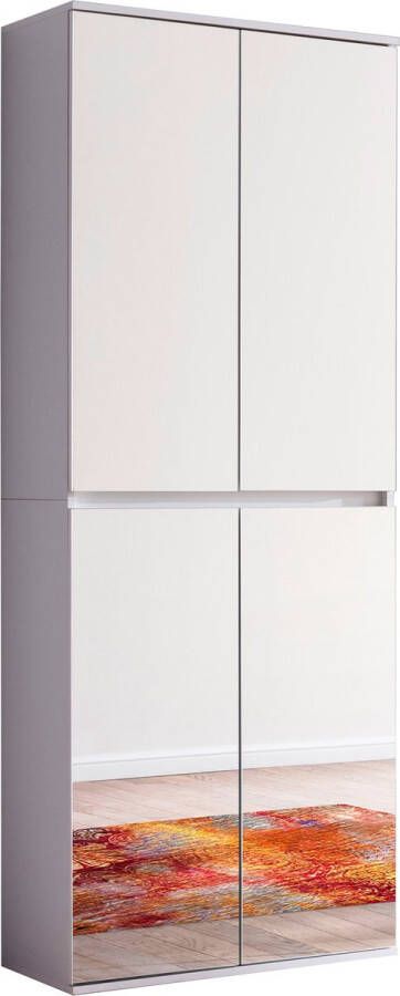Trendteam smart living Garderobekast kast Mirror 74 x 191 x 34 cm in body en front wit melamine afzetting spiegel met veel opbergruimte - Foto 3