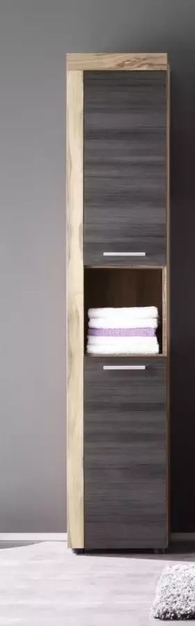 Trendteam smart living Hoge badkamerkast Cancun Boom 36x184x31 cm in walnoot satijn (Ref.) met open compartiment