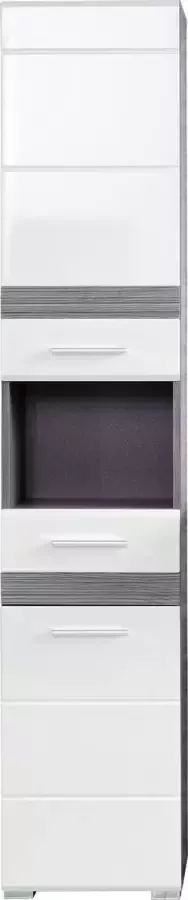 Trendteam smart living hoge kast SetOne afgeleid houtproduct wit hoogglans grijs gerookt zilver 37 x 182 x 31 cm - Foto 4