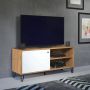 Trendteam smart living woonkamer lowboard tv-meubel tv-tafel Touch 123 x 56 x 40 cm romp ambachtelijk eiken voorzijde mat wit met metalen poten en gestructureerde fronten - Thumbnail 3