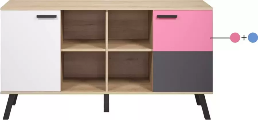 Trendteam smart living Mats Color Sideboard beukengrijs-wit-blauw roze 161 x 86 x 42 cm - Foto 18
