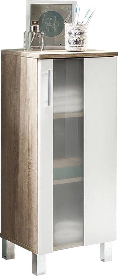 trendteam smart living Porto badkamerkast ladekast 33 x 80 x 31 cm in licht gezaagd eiken romp wit front met veel opbergruimte
