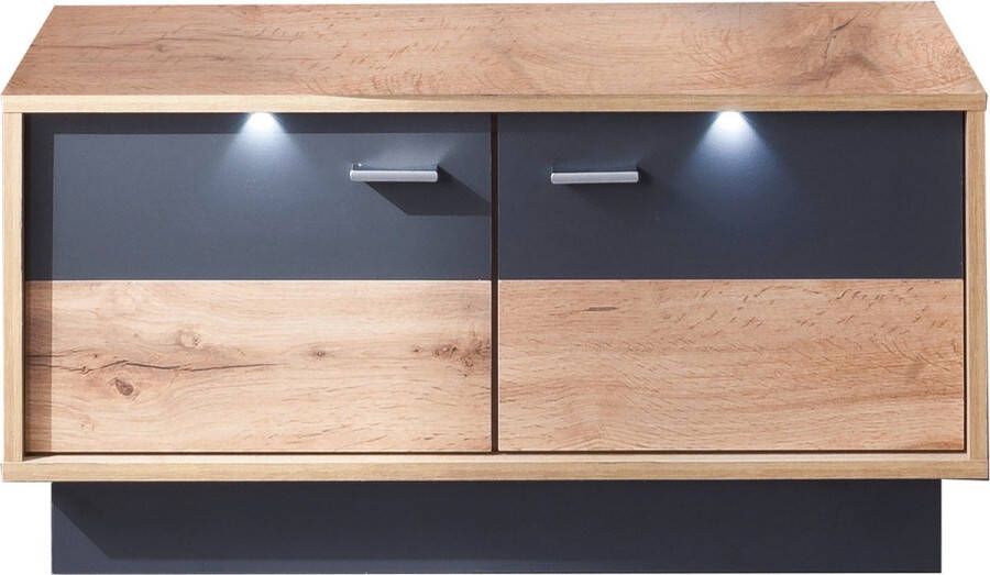 Trendteam smart living Trendteam Coast Stoelbank commode schoenenkast 84 x 43 x 35 cm in Wotan eiken decor grijs met LED-verlichting zonder zitkussen - Foto 2